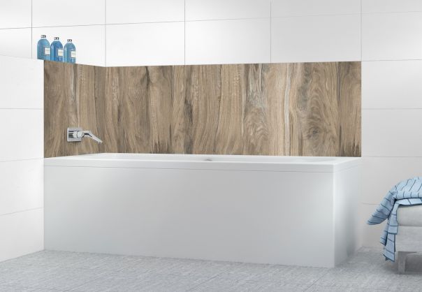 Déco de contour de baignoire sur mesure imitation bois cendré gris brun à coller en déco de salle de bain