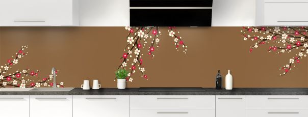 Crédence de cuisine Arbre fleuri couleur Cannelle panoramique motif inversé
