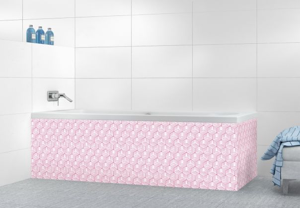 Panneau tablier de bain Cubes rayés  couleur Saphir rose