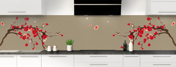 Crédence de cuisine Cerisier japonnais couleur marron glacé panoramique motif inversé