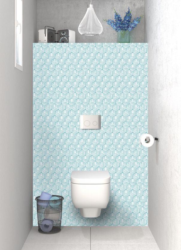 Panneau WC Cubes rayés  couleur Bleu paon