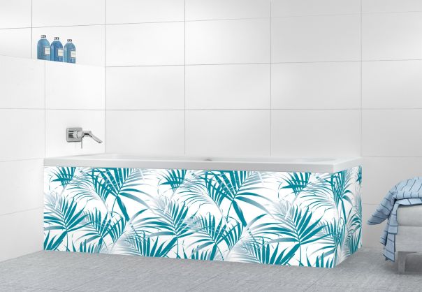 Panneau tablier de bain Feuilles tropicales couleur Bleu paon