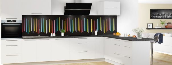 Crédence de cuisine Barres colorées couleur Noir panoramique motif inversé en perspective