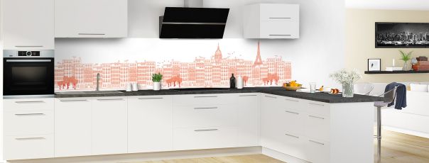 Crédence de cuisine Paris couleur Rouge vermillon panoramique motif inversé en perspective