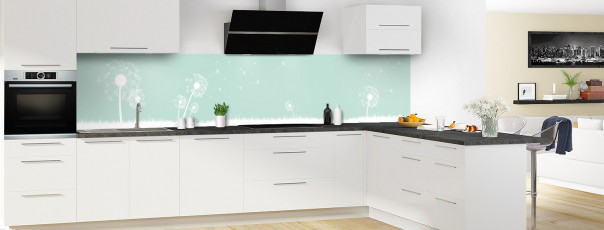 Crédence de cuisine Pissenlit au vent couleur vert pastel panoramique en perspective
