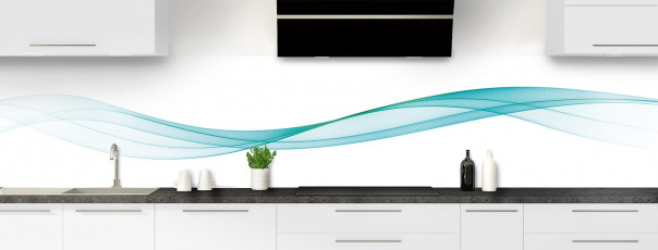 Crédence de cuisine Vague graphique couleur bleu lagon panoramique motif inversé