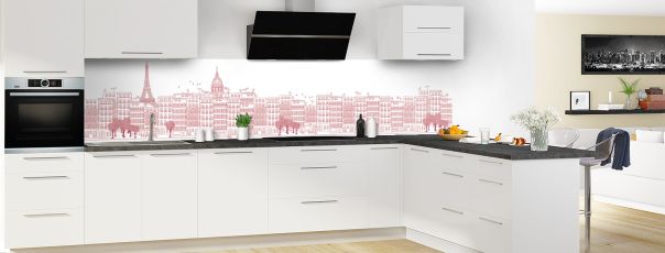 Crédence de cuisine Paris couleur Rose grenade panoramique en perspective