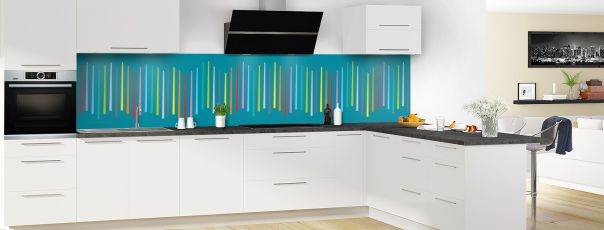 Crédence de cuisine Barres colorées couleur Bleu paon panoramique motif inversé en perspective