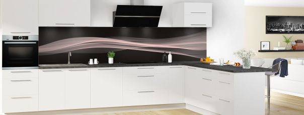 Crédence de cuisine Lignes design couleur Quartz rose panoramique motif inversé en perspective
