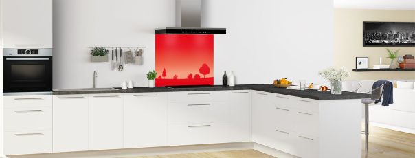 Crédence de cuisine Paysage couleur Rouge vermillon fond de hotte motif inversé en perspective
