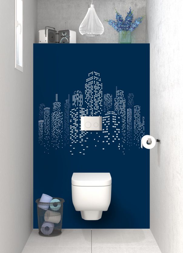 Panneau WC Gratte-ciels couleur Bleu nuit motif inversé