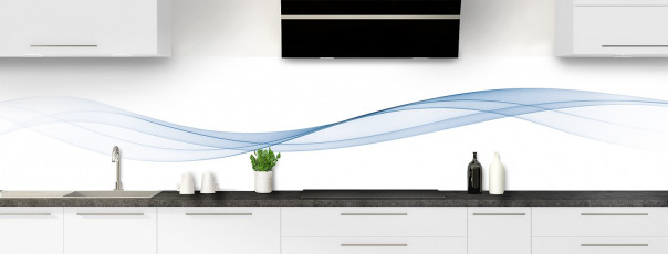 Crédence de cuisine Vague graphique couleur bleu azur panoramique motif inversé