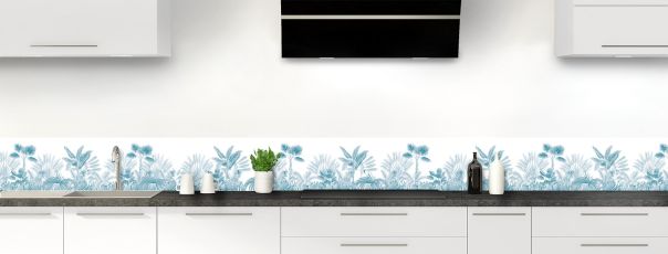 Crédence de cuisine Forêt tropicale couleur Bleu paon frise motif inversé