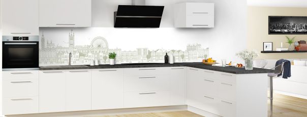 Crédence de cuisine Londres couleur Vert sauge panoramique en perspective