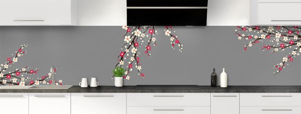 Crédence de cuisine Arbre fleuri couleur Gris pierre panoramique motif inversé