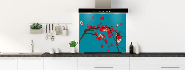 Crédence de cuisine Cerisier japonnais couleur Bleu paon fond de hotte