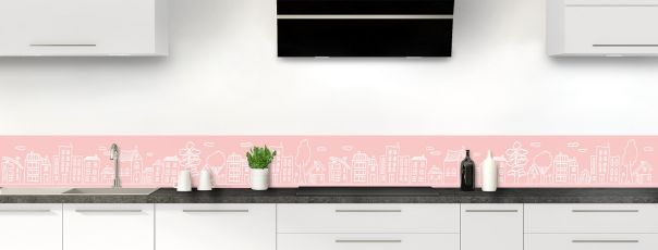 Crédence de cuisine Dessin de ville couleur Quartz rose frise motif inversé