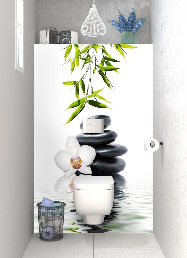 Panneau WC Orchidée et galets motif inversé