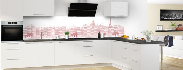 Crédence de cuisine Paris couleur Rose grenade panoramique motif inversé en perspective