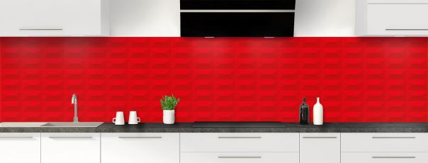 Crédence de cuisine Briques en relief couleur Rouge vermillon panoramique
