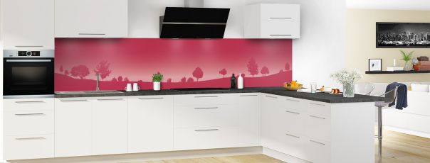 Crédence de cuisine Paysage couleur Rose grenade panoramique motif inversé en perspective
