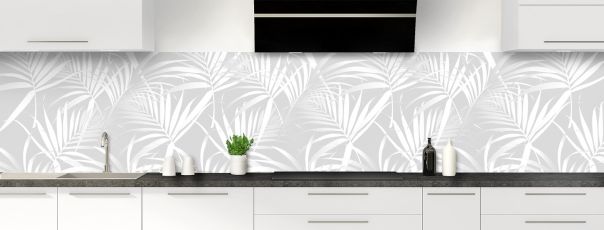 Motif végétal pour crédence de cuisine exotique avec feuillages tropicaux type feuilles de palmier décliné en 25 couleurs