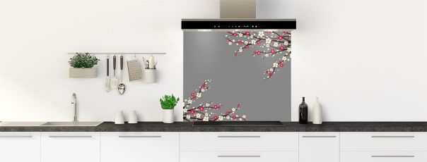 Crédence de cuisine Arbre fleuri couleur Gris pierre fond de hotte motif inversé