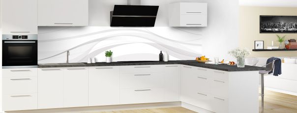 Crédence de cuisine Voilage couleur Blanc panoramique motif inversé en perspective