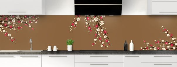Crédence de cuisine Arbre fleuri couleur Cannelle panoramique