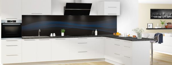 Crédence de cuisine Lignes design couleur Bleu nuit panoramique motif inversé en perspective