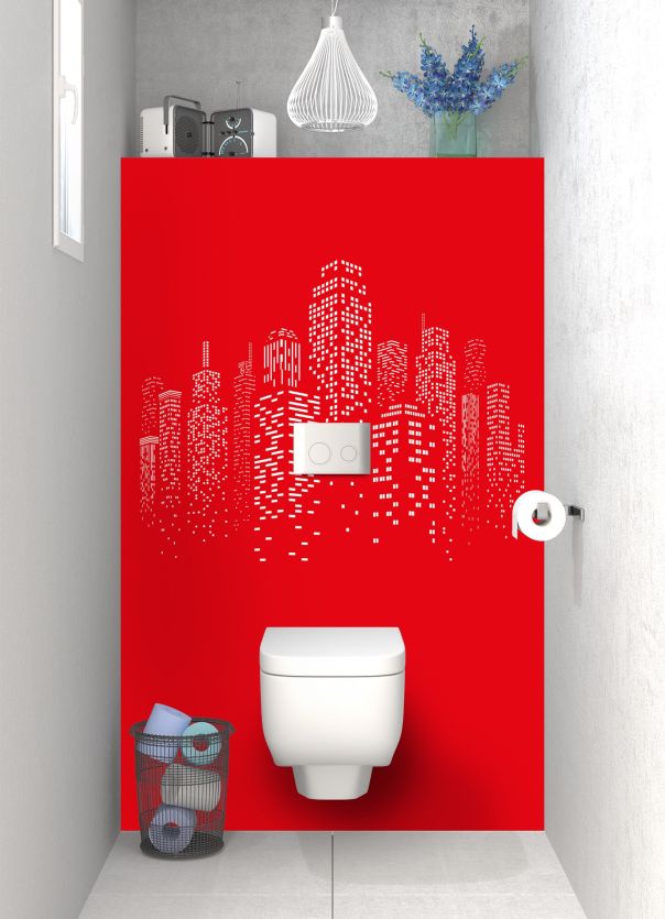 Panneau WC Gratte-ciels couleur Rouge vermillon motif inversé