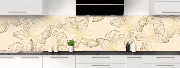 Crédence de cuisine Fleurs dorées couleur Dune panoramique motif inversé