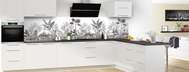 Crédence de cuisine Forêt tropicale couleur Noir panoramique motif inversé en perspective
