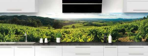 Crédence décorée d'un paysage de vigne, évoquant la viticulture et la nature