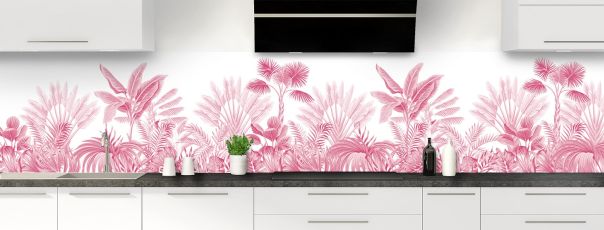 Crédence de cuisine Forêt tropicale couleur Saphir rose panoramique motif inversé