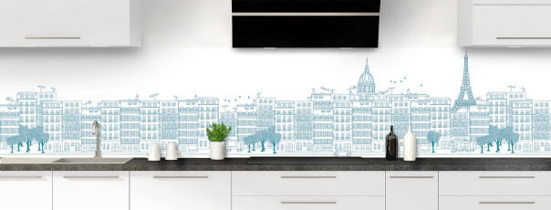 Crédence de cuisine La rue couleur Bleu paon panoramique motif inversé