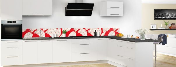 Crédence de cuisine Feuilles couleur couleur Rouge vermillon frise motif inversé en perspective