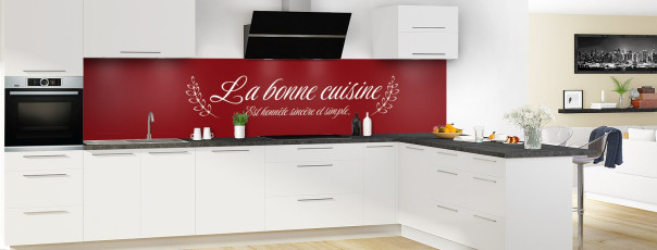 Crédence de cuisine La cuisine est un art couleur Rouge grenat panoramique en perspective