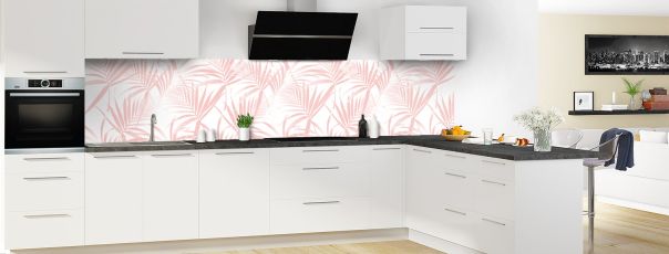 Crédence de cuisine Feuilles tropicales couleur Quartz rose panoramique en perspective