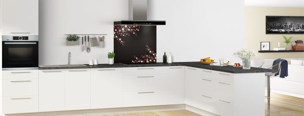 Crédence de cuisine Arbre fleuri couleur Noir fond de hotte en perspective