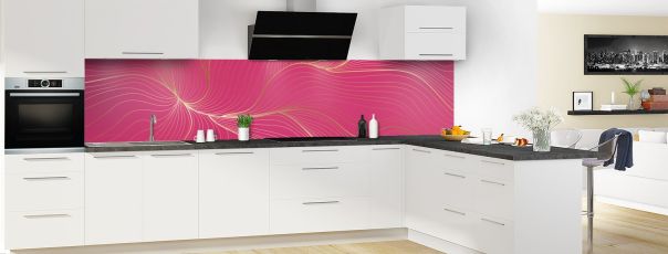 Crédence de cuisine Volupté couleur Saphir rose panoramique motif inversé en perspective