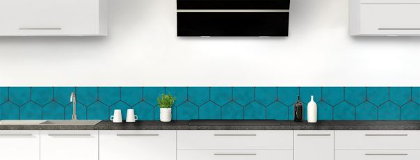 Crédence de cuisine Carreaux de ciment hexagonaux couleur Bleu paon frise