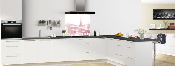 Crédence de cuisine Paris couleur Rose grenade fond de hotte motif inversé en perspective