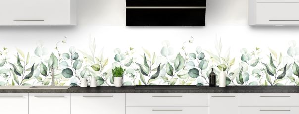 Crédence avec un motif végétal vert, des feuilles originales et un design unique