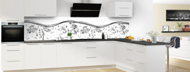 Crédence de cuisine Aqua et bulles Blanc panoramique motif inversé en perspective
