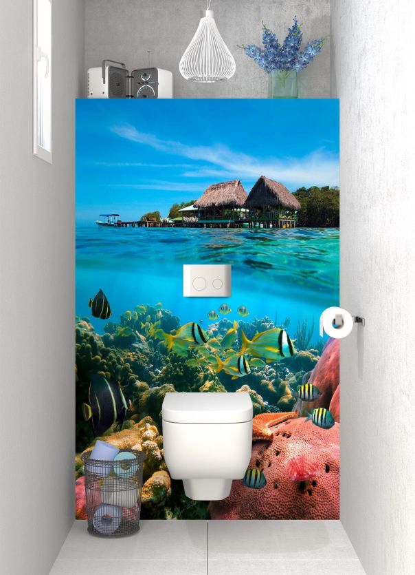 Panneau WC Corail et poissons exotiques motif inversé