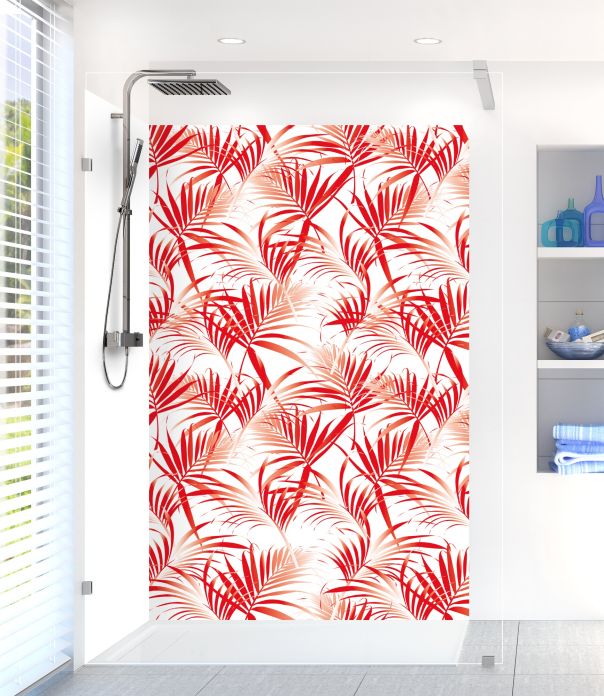 Panneau de douche Feuilles tropicales couleur Rouge vermillon