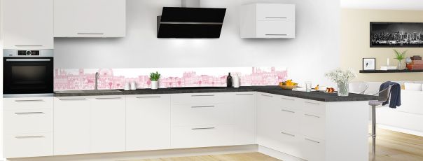 Crédence de cuisine Londres couleur Saphir rose frise en perspective
