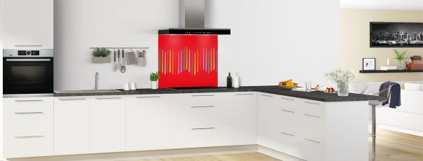 Crédence de cuisine Barres colorées couleur Rouge vermillon fond de hotte motif inversé en perspective