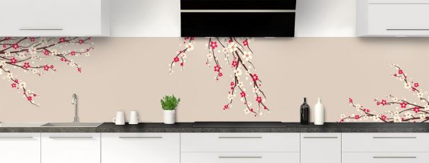Crédence de cuisine Arbre fleuri couleur Grège panoramique